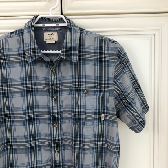 EUC Vans grey/blue plaid button shirt s/s - Picture 2 of 8